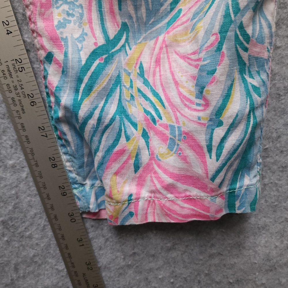 Lilly Pulitzer Sea Turtle Soiree TARON PANTS Lagoon 100% Linen Pull-On Large - Picture 10 of 10